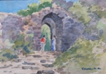 Fort Entrance, Landscape Painting by M. K. Kelkar, Watercolour on Paper, 6.5 X 19.5